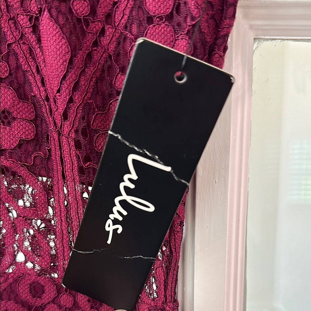 Lulu’s Remarkable Burgundy Sheer Lace Short Sleeve Mini Dress - Picture 5 of 8